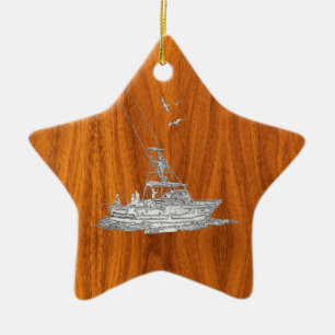 Ornement En Céramique Le chrome aiment le bateau de pêche sur le bois de
