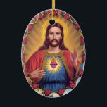 Ornement En Céramique Le coeur sacré de Jésus<br><div class="desc">Le coeur sacré de Jésus</div>