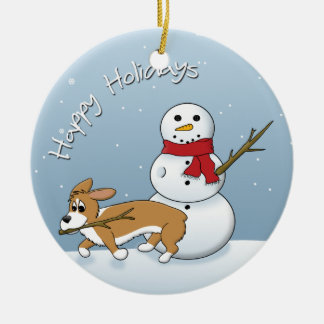 Ornement En Céramique Le corgi vole l'ornement de Noël du bras du