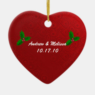 Ornement En Céramique Le mariage mignon a marié notre premier Noël