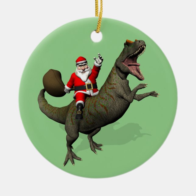Ornement En Céramique Le Père Noël À L'Allosaurus (Devant)
