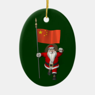 Ornement En Céramique Le Père Noël Avec Drapeau De Chine