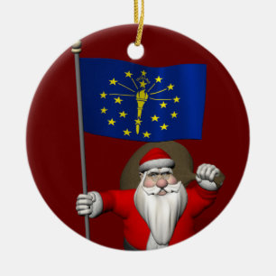 Ornement En Céramique Le père noël avec le drapeau de l'Indiana