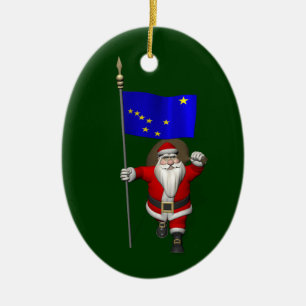 Ornement En Céramique Le Père Noël Avec L'Enseigne De L'Alaska