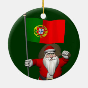 Ornement En Céramique Le Père Noël Avec L'Ensigne Du Portugal