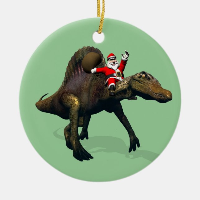 Ornement En Céramique Le Père Noël Se Rend Sur Spinosaurus (Devant)