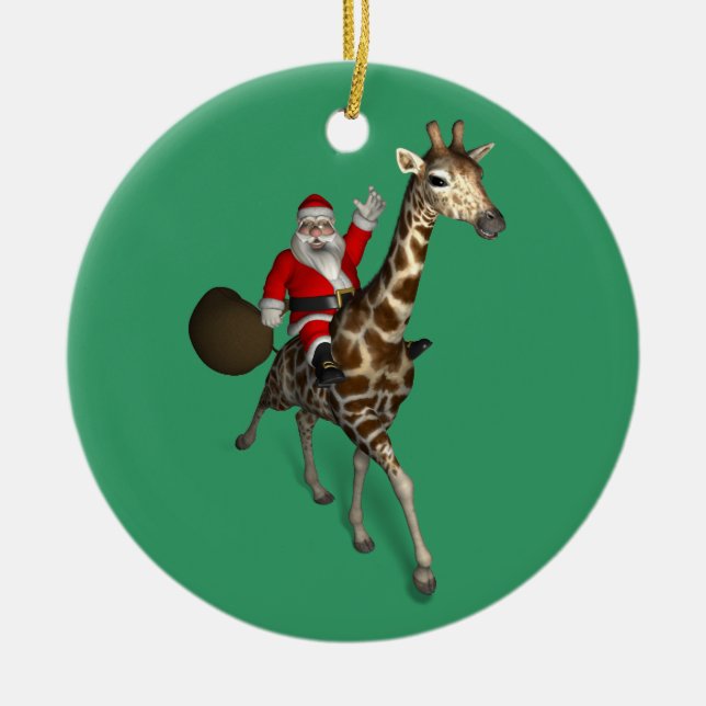Ornement En Céramique Le Père Noël Sur La Giraffe (Devant)