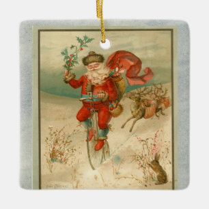 Ornement En Céramique Le Père Noël victorien à vélo à grande roue