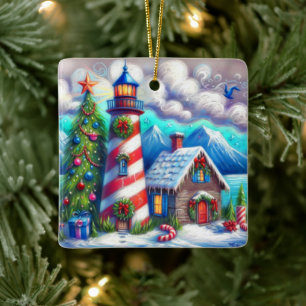 Ornement En Céramique Le phare de Noël Montagne côtière marine