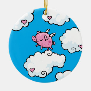 Ornement En Céramique Le porc de vol danse sur des nuages