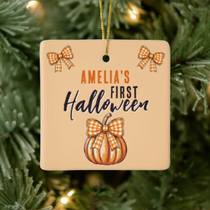 Ornement En Céramique Le premier Citrouille d'Halloween de bébé Bow