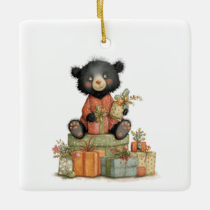 Ornement En Céramique Le premier Noël de bébé avec un ours mignon et des