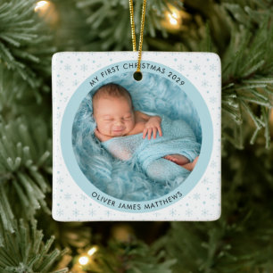 Ornement En Céramique Le premier Noël de bébé Deux Photo Flocon de neige