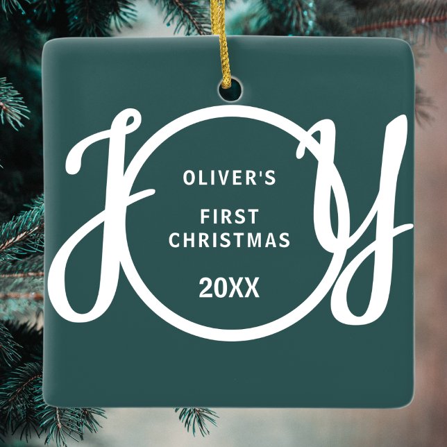 Ornement En Céramique Le premier Noël de bébé - Nom - Cadeau vert (Créateur téléchargé)