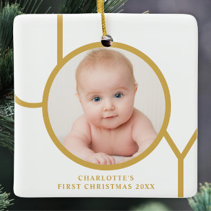 Ornement En Céramique Le premier Noël de bébé Photo personnalisée Or Bla