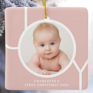 Ornement En Céramique Le premier Noël de bébé Photo personnalisée Rose G