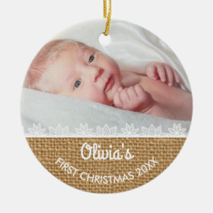 Ornement En Céramique Le premier Noël du bébé Burlap russe