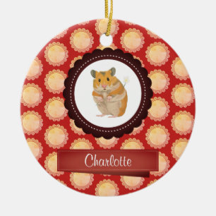 Ornement En Céramique Le rouge ajoutent votre hamster nommé