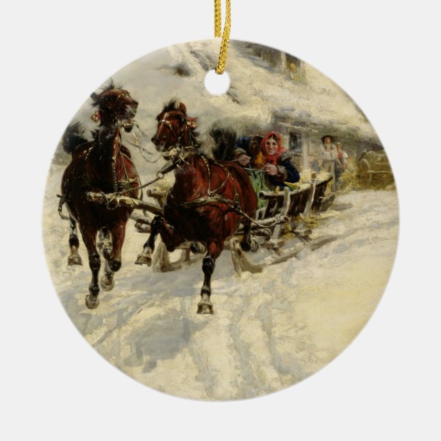 Ornement En Céramique Le tour de Sleigh, 1896 (huile sur la toile) (Devant)