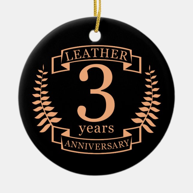 Ornement En Céramique Leather 3 ans mariage anniversaire (Devant)
