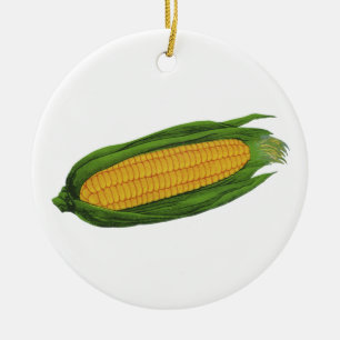 Ornement En Céramique Légumes alimentaires vintages; Maïs jaune sur la c