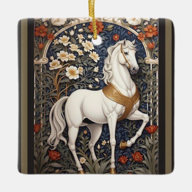 Ornement En Céramique L'Élégant William Morris Inspiré Cheval Blanc (Devant)