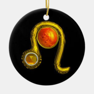 Ornement En Céramique LEO ZODIAC ANNIVERSAIRE JAUNE JAUNE TOPAZ Or