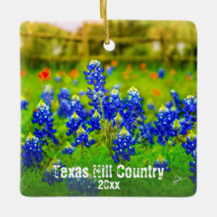 Ornement En Céramique Les Bluebonnets de pays de colline du Texas