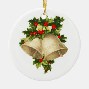 Ornement En Céramique Les cloches de Noël et l'ornement Vintage Holly