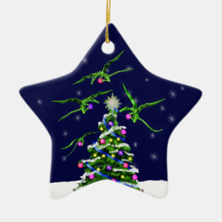 Ornement En Céramique Les dragons verts de bébé encerclent un arbre de