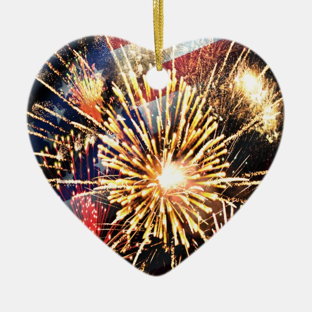 Ornement En Céramique Les Etats-Unis diminuent et des feux d'artifice (Devant)