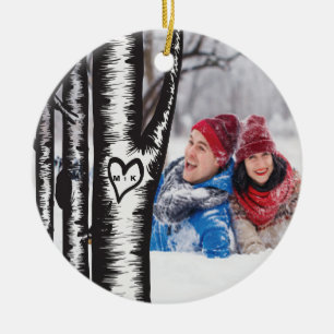 Ornement En Céramique Les initiales découpées sur l'arbre couple Noël de