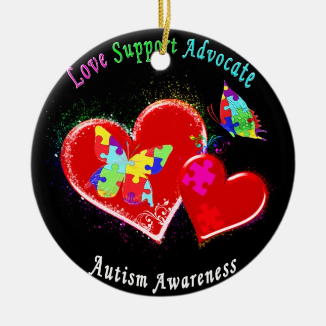 Ornement En Céramique Les papillons autistes dans les coeurs (Devant)