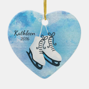 Ornement En Céramique Les patins de glace d'aquarelle ont personnalisé