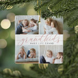 Ornement En Céramique Les petits font la vie grand | 8 Mini photo<br><div class="desc">Créez un cadeau sucré pour une grand-mère ou un grand-père bien-aimés avec ce magnifique ornement photo collage. "Les petits-enfants font grandir la vie" apparaît dans le centre en calligraphie rose poussiéreuse. Customisez avec 8 mini photos rectangulaires de leurs petits-enfants,  et ajoutez leur nom et l'année à l'arrière.</div>