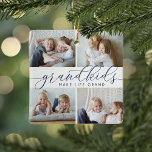 Ornement En Céramique Les petits font la vie grand | 8 Mini photo<br><div class="desc">Créez un cadeau sucré pour une grand-mère ou un grand-père bien-aimés avec ce magnifique ornement photo collage. "Les petits-enfants font grandir la vie" apparaît dans le centre en calligraphie bleu marine. Customisez avec 8 mini photos rectangulaires de leurs petits-enfants,  et ajoutez leur nom et l'année à l'arrière.</div>
