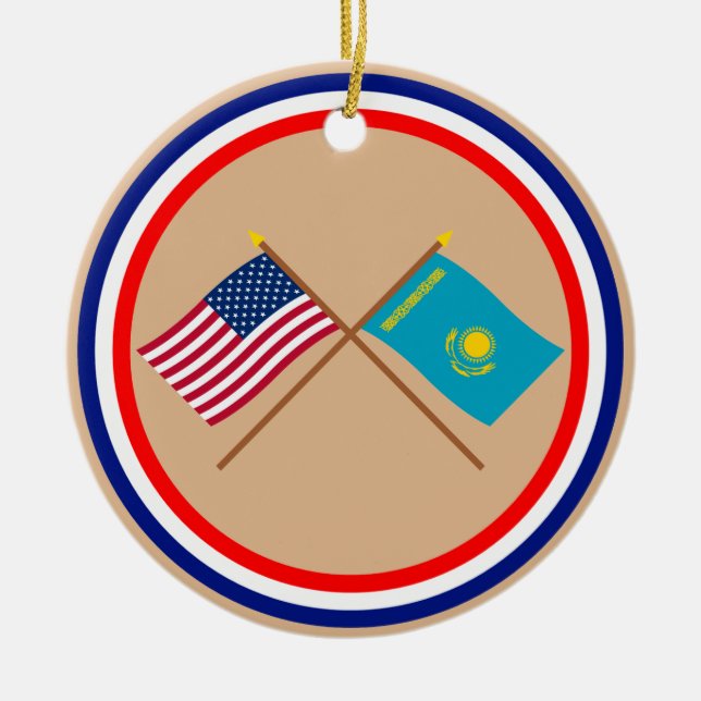 Ornement En Céramique Les USA et drapeaux croisés par Kazakhstan (Devant)