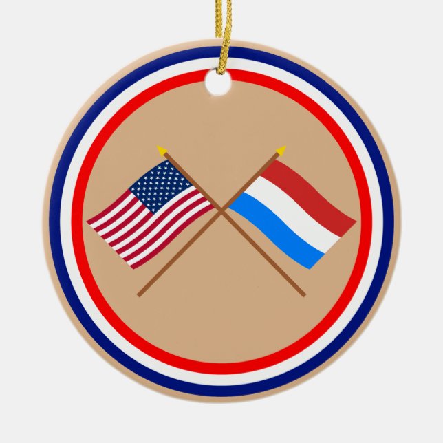 Ornement En Céramique Les USA et drapeaux croisés par Luxembourg (Devant)