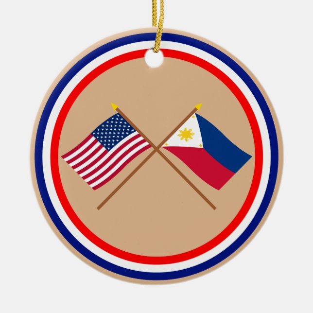 Ornement En Céramique Les USA et drapeaux croisés par Philippines (Devant)