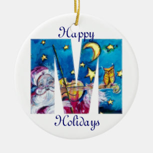 ORNEMENT EN CÉRAMIQUE LETTRE DE NOËL M / MONOGRAM PÈRE NOËL INSPIRÉ