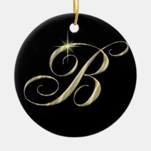 Ornement En Céramique Lettre d'or B Monogramme Tête de ventilateur de l'