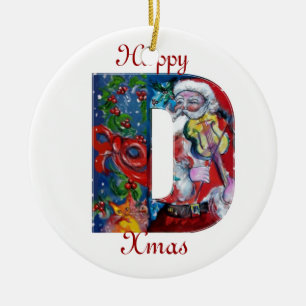 ORNEMENT EN CÉRAMIQUE LETTRE XMAS D /SANTA CLAUS AVEC MONOGRAMME VIOLIN