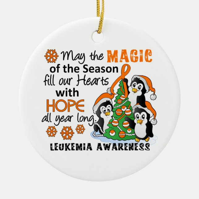 Ornement En Céramique Leucémie de pingouins de Noël (Devant)