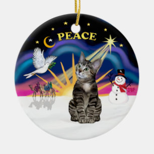 Ornement En Céramique Lever de Noël - Tabby Tiger chat Brown