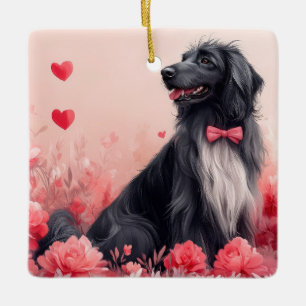 Ornement En Céramique Lévrier Afghan avec des roses - Saint-Valentin 