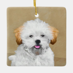 Ornement En Céramique Lhasa Apso Puppy Peinture - Cute Original Chien Ar