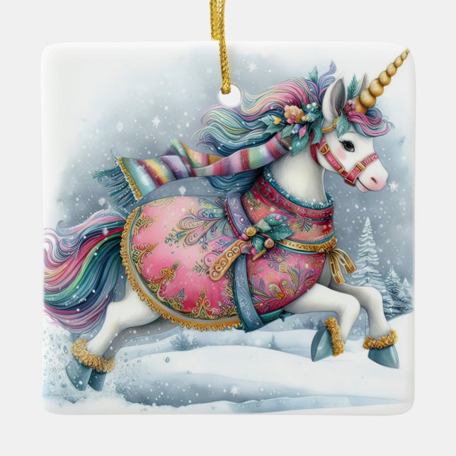 Ornement En Céramique licorne de Noël (Devant)