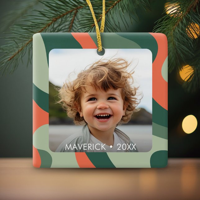 Ornement En Céramique Ligne biologique Art Abstrait - 1 Photo Jade Tange (Organic curvy lines with one photo)