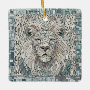 Ornement En Céramique Lion Portrait Mosaic Art