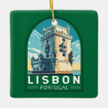 Ornement En Céramique Lisbonne Portugal Belem Tour Voyage Retro Emblem<br><div class="desc">Lisbonne Portugal design de voyage rétro avec la tour de Belém. La tour de Belém,  officiellement la tour de Saint-Vincent,  est une fortification du XVIe siècle située à Lisbonne qui a servi de point d'embarquement et de débarquement pour les explorateurs portugais.</div>
